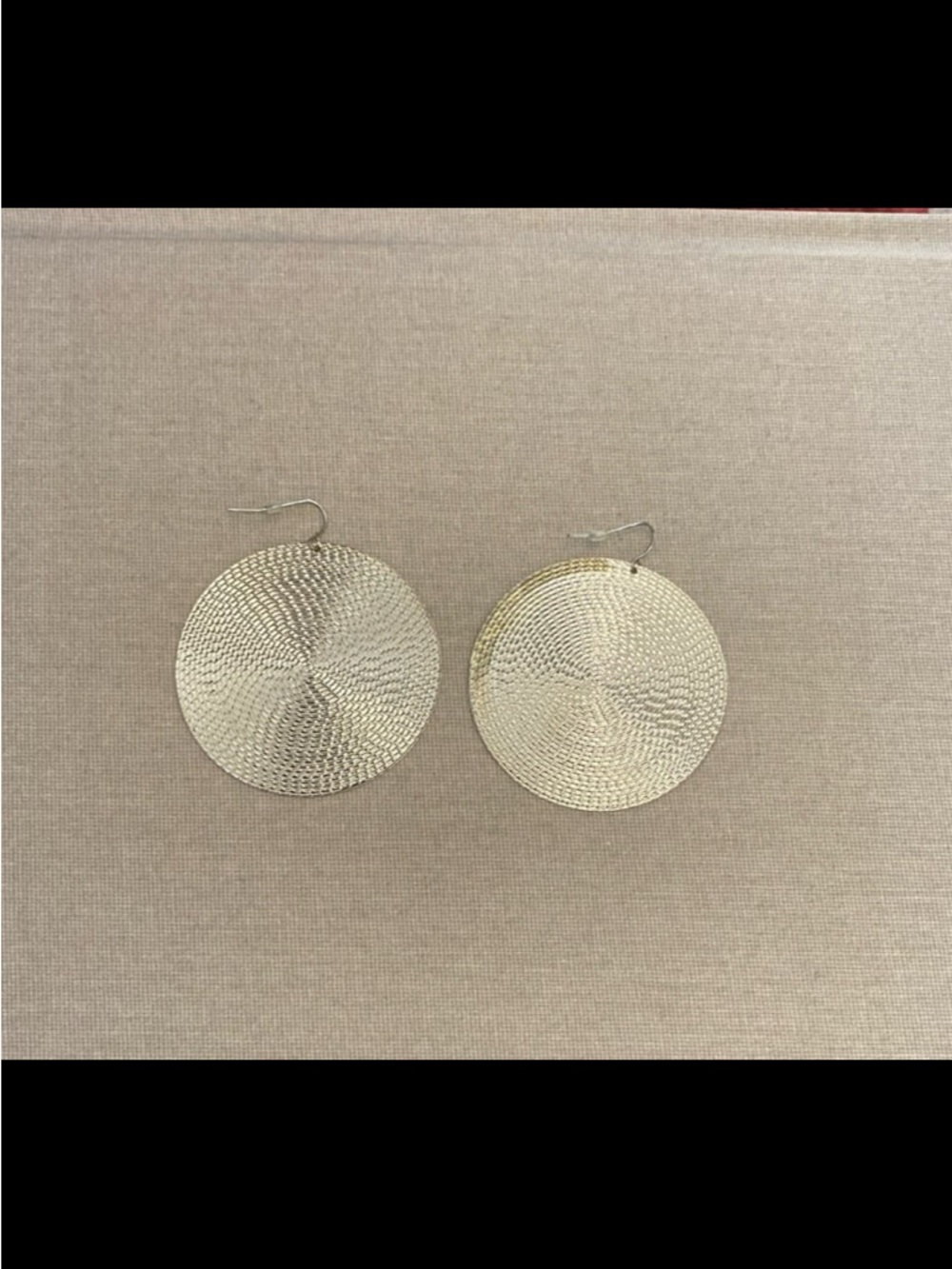 Gold Textured Round Disc Drop Earrings